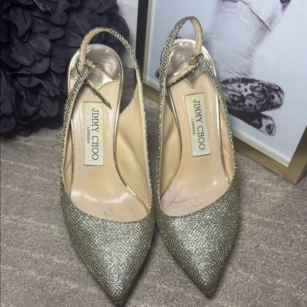 Jimmy Choo Gold Slingback Heels - Picture 3 of 10